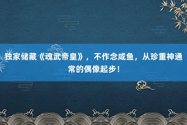 独家储藏《魂武帝皇》，不作念咸鱼，从珍重神通常的偶像起步！